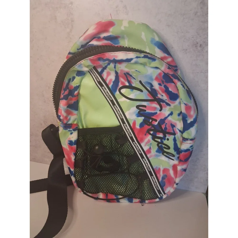 Justice Sport Nylon Tie-Dye Sling Bag Crossbody Backpack Purple Pink Retro Tween